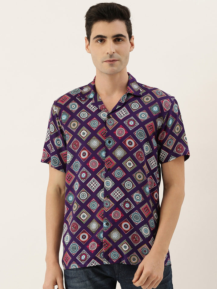 Men Purple Printed Pure Cotton Relaxed Fit Casual Resort Shirt