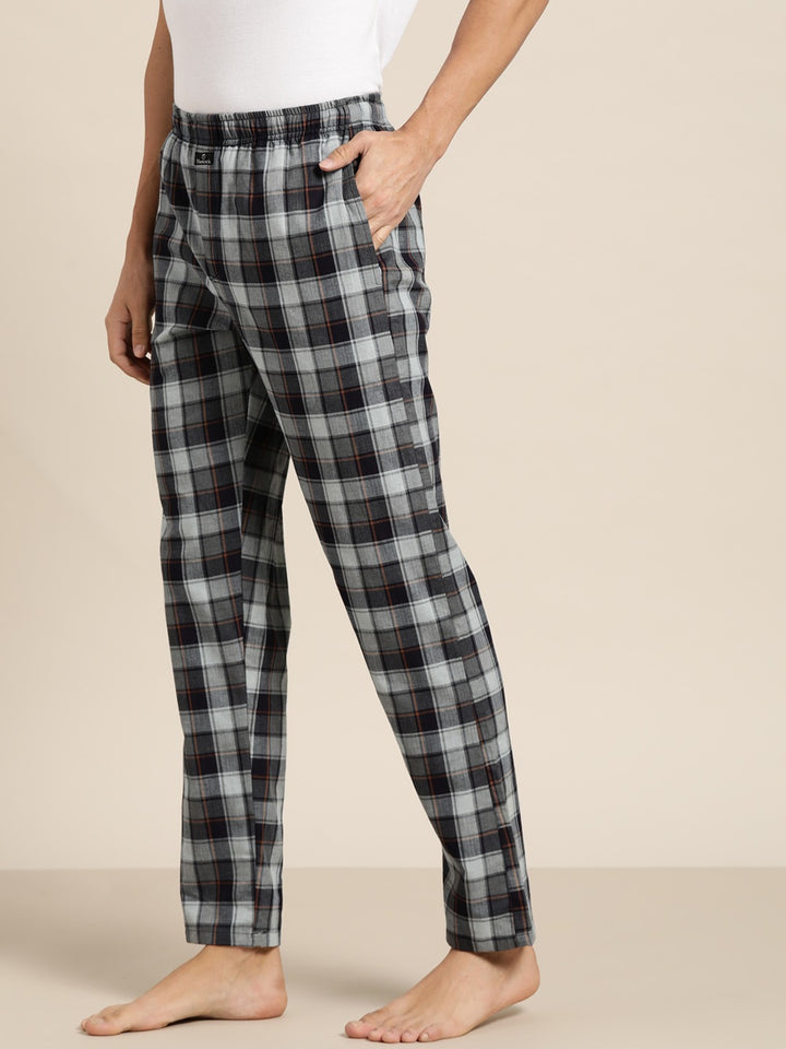Men Grey Checked Cotton Relaxed Fit Casual Lounge Pant
