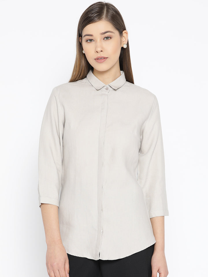 Women Beige Pure Cotton Solid Slim Fit Formal Shirt