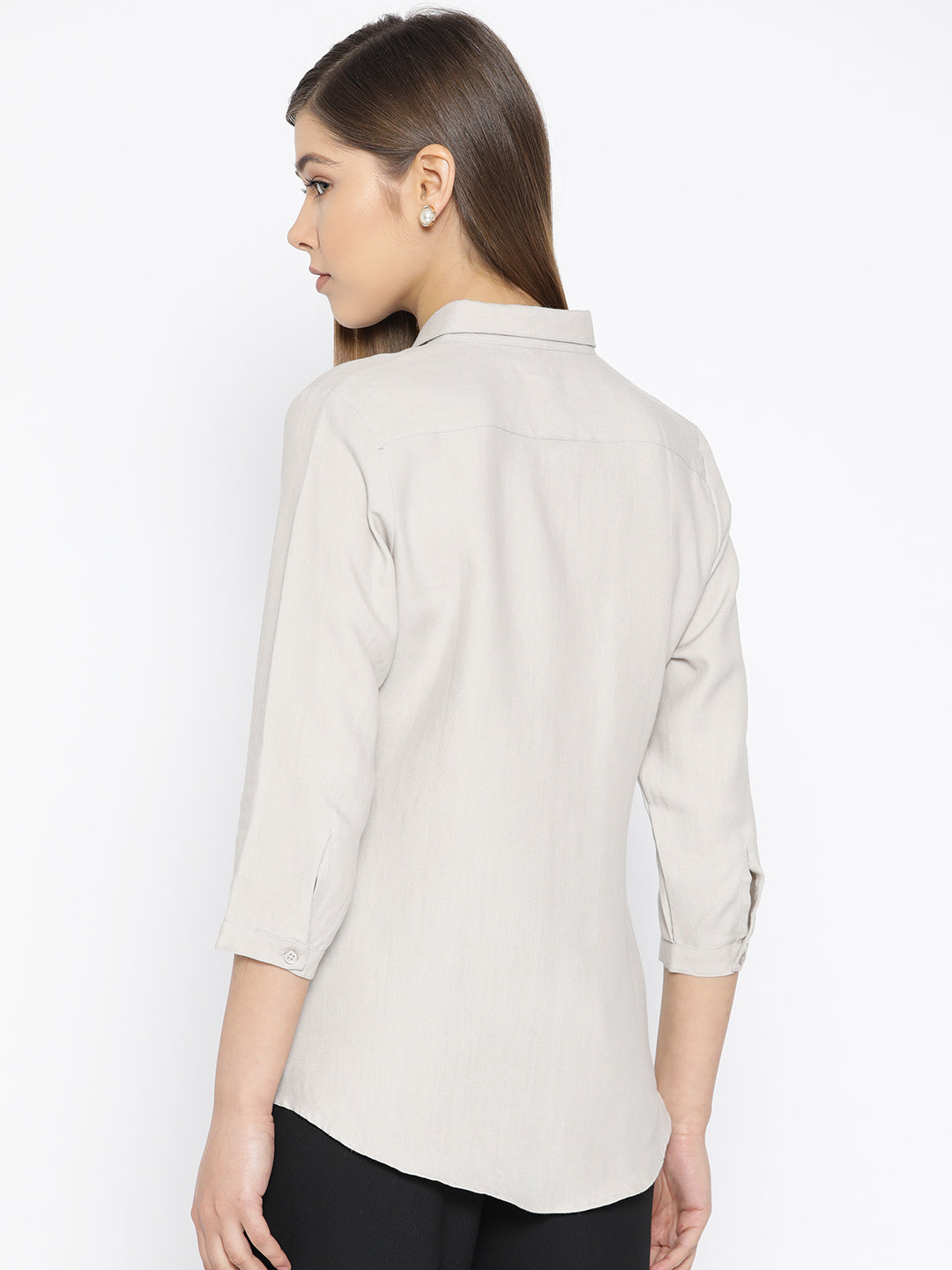 Women Beige Pure Cotton Solid Slim Fit Formal Shirt