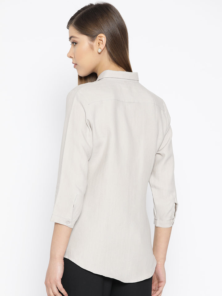 Women Beige Pure Cotton Solid Slim Fit Formal Shirt
