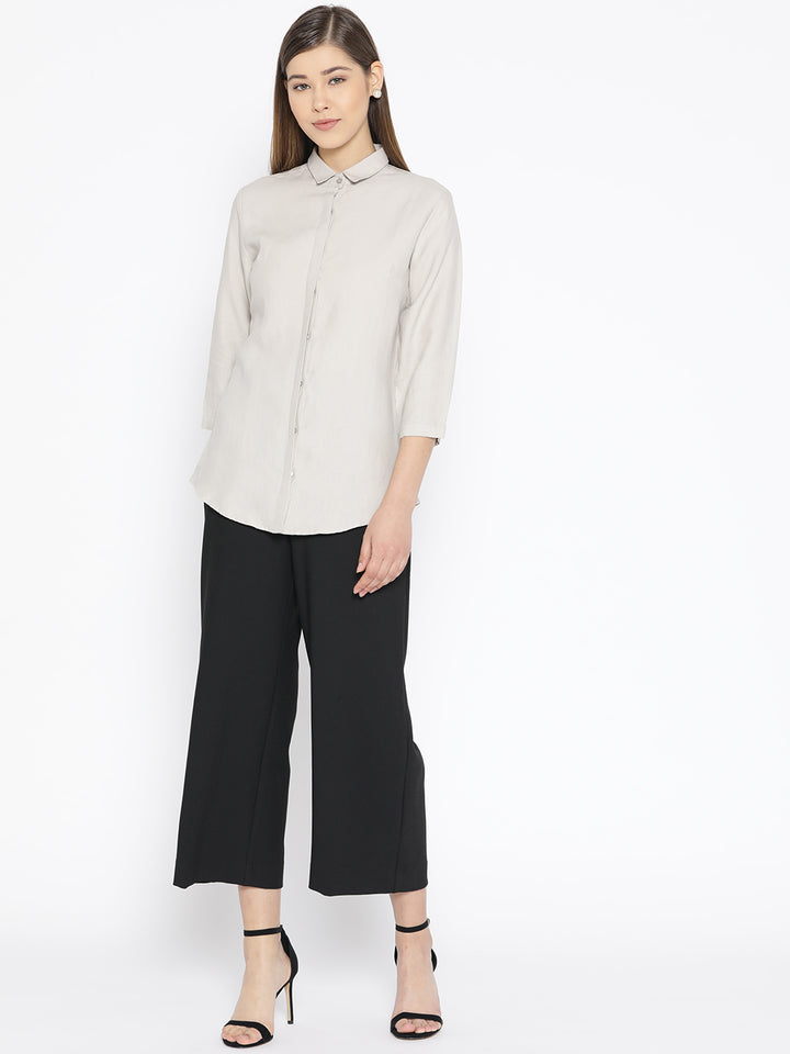 Women Beige Pure Cotton Solid Slim Fit Formal Shirt