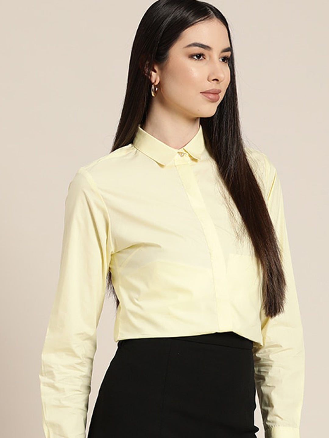 Women Lemon Solids Pure Cotton Slim Fit Formal Shirt