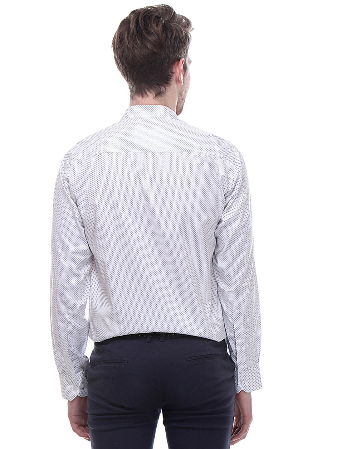 Men White and Black Slim Fit Print Satin Pure Cotton Formal Shirt