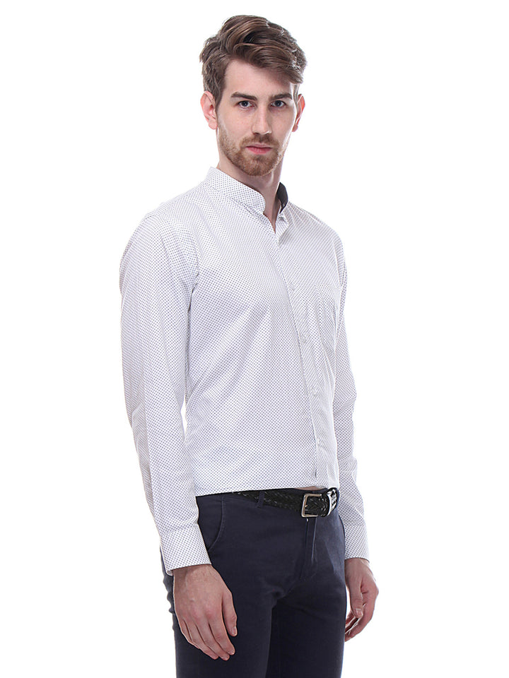 Men White and Black Slim Fit Print Satin Pure Cotton Formal Shirt