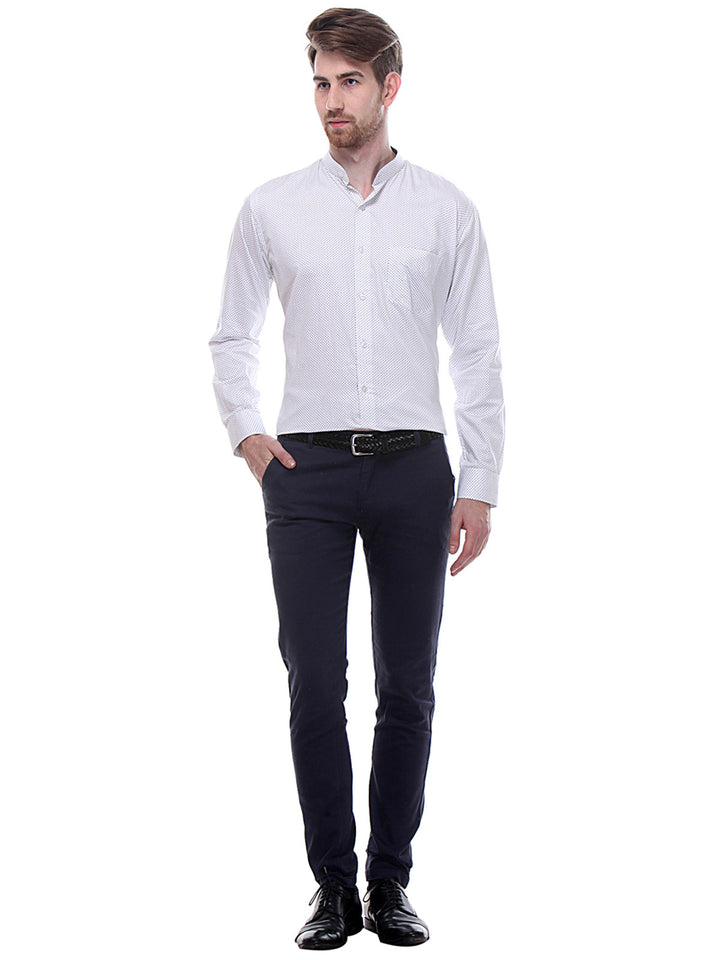 Men White and Black Slim Fit Print Satin Pure Cotton Formal Shirt
