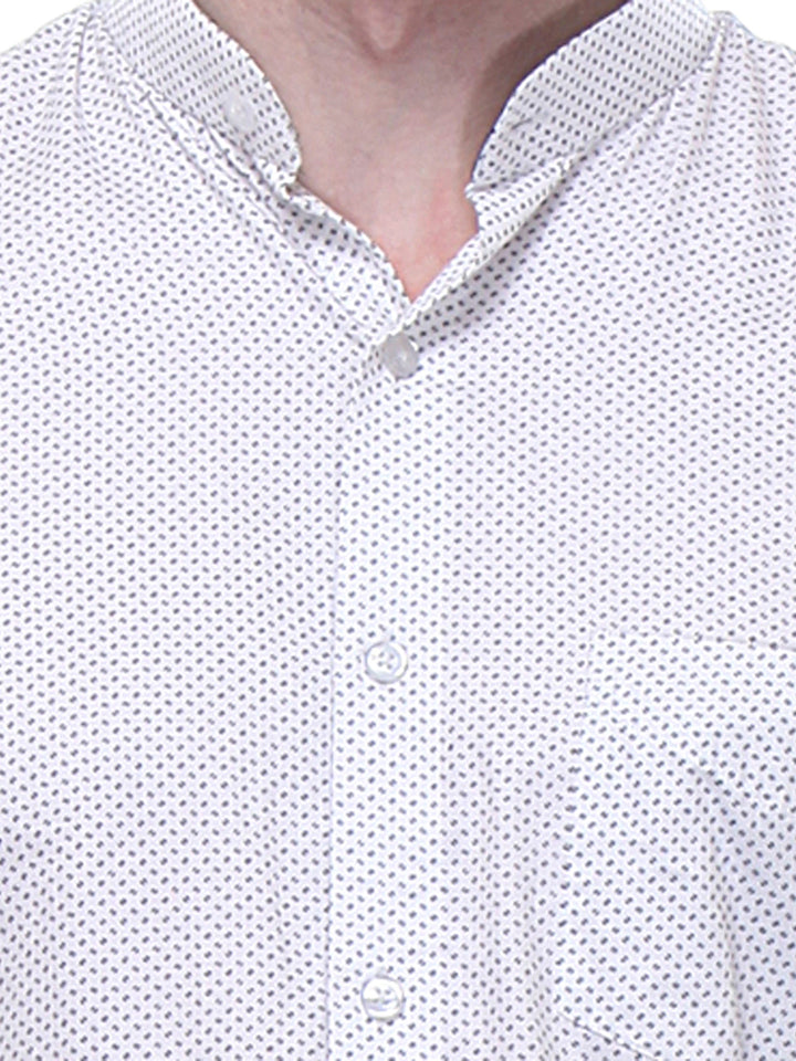 Men White and Black Slim Fit Print Satin Pure Cotton Formal Shirt