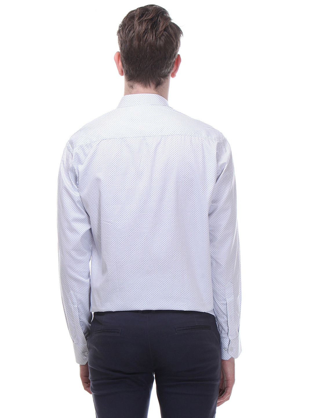 Men White and Blue Slim Fit Print Satin Pure Cotton Formal Shirt