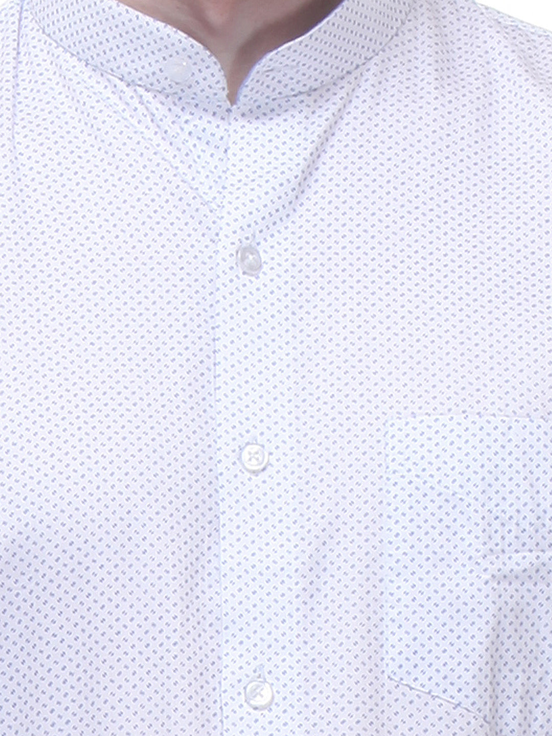 Men White and Blue Slim Fit Print Satin Pure Cotton Formal Shirt