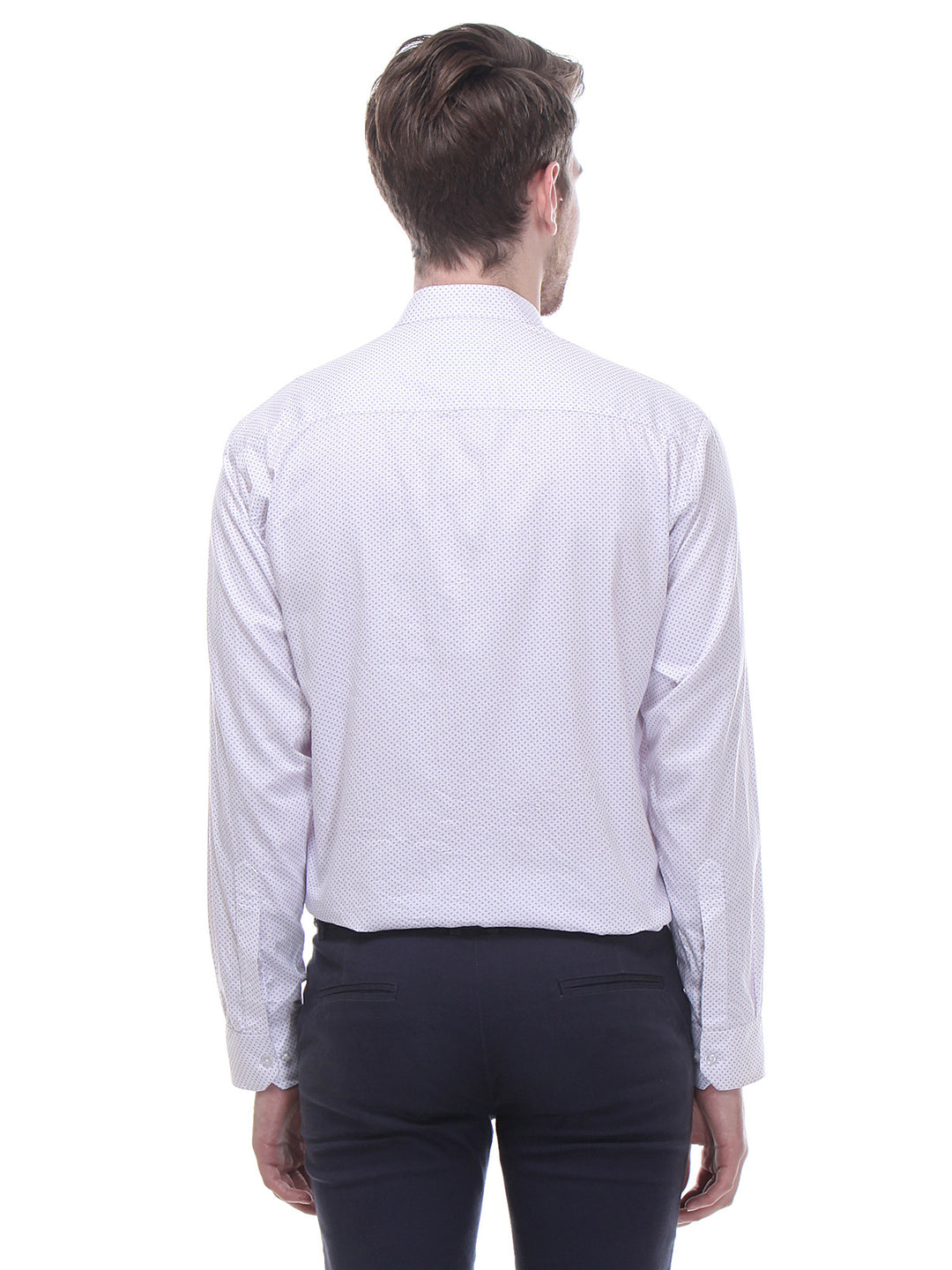 Men White and Purple Slim Fit Print Satin Pure Cotton Formal Shirt