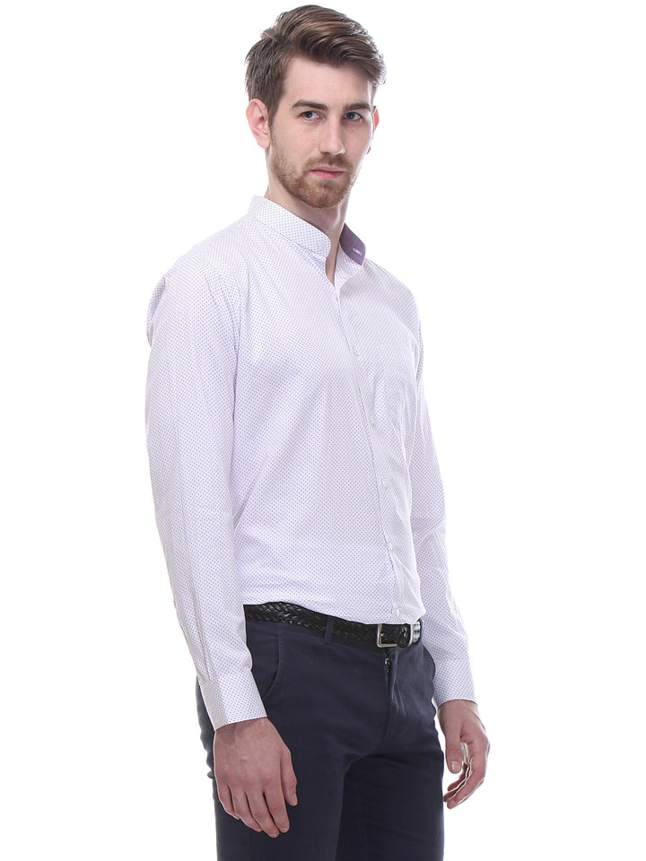 Men White and Purple Slim Fit Print Satin Pure Cotton Formal Shirt