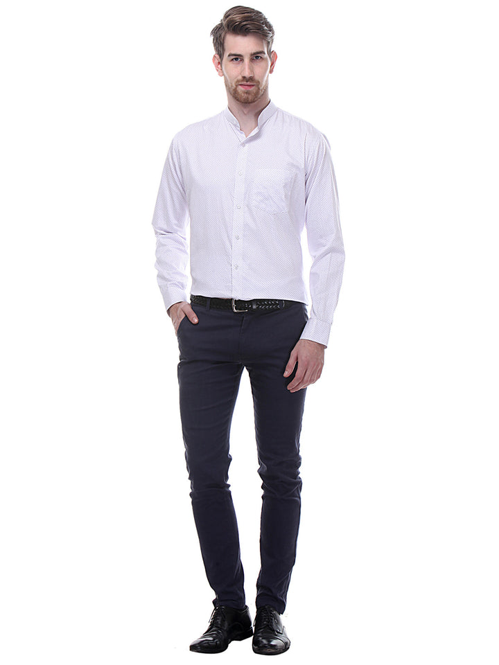 Men White and Purple Slim Fit Print Satin Pure Cotton Formal Shirt