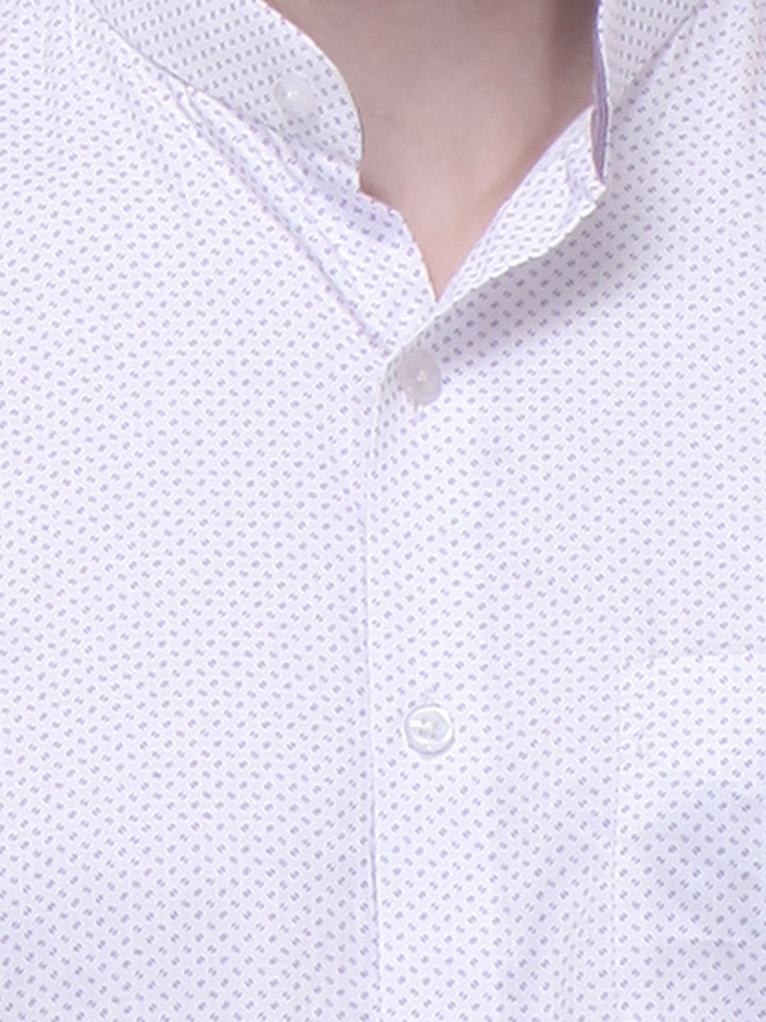 Men White and Purple Slim Fit Print Satin Pure Cotton Formal Shirt