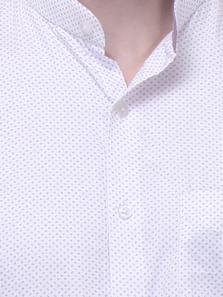 Men White and Purple Slim Fit Print Satin Pure Cotton Formal Shirt