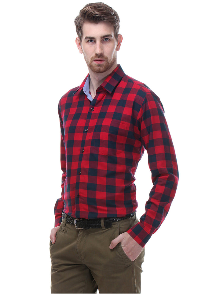 Men Red Checks Slim Fit Pure Cotton Formal Shirt