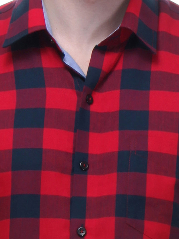 Men Red Checks Slim Fit Pure Cotton Formal Shirt