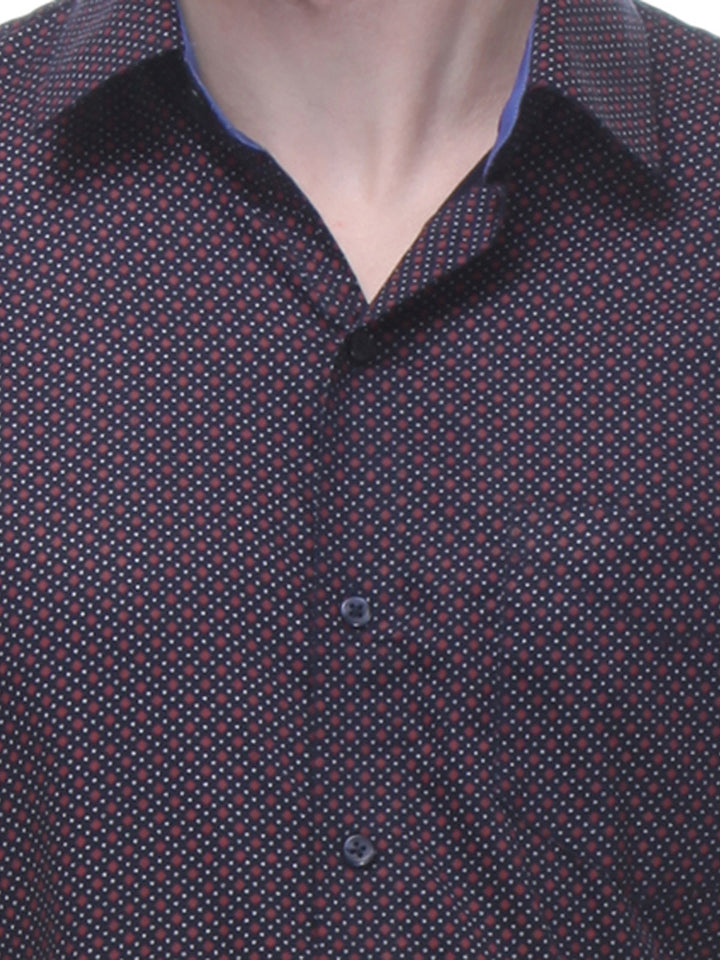 Men Navy and Red Slim Fit Print Pure Cotton Formal Shirt
