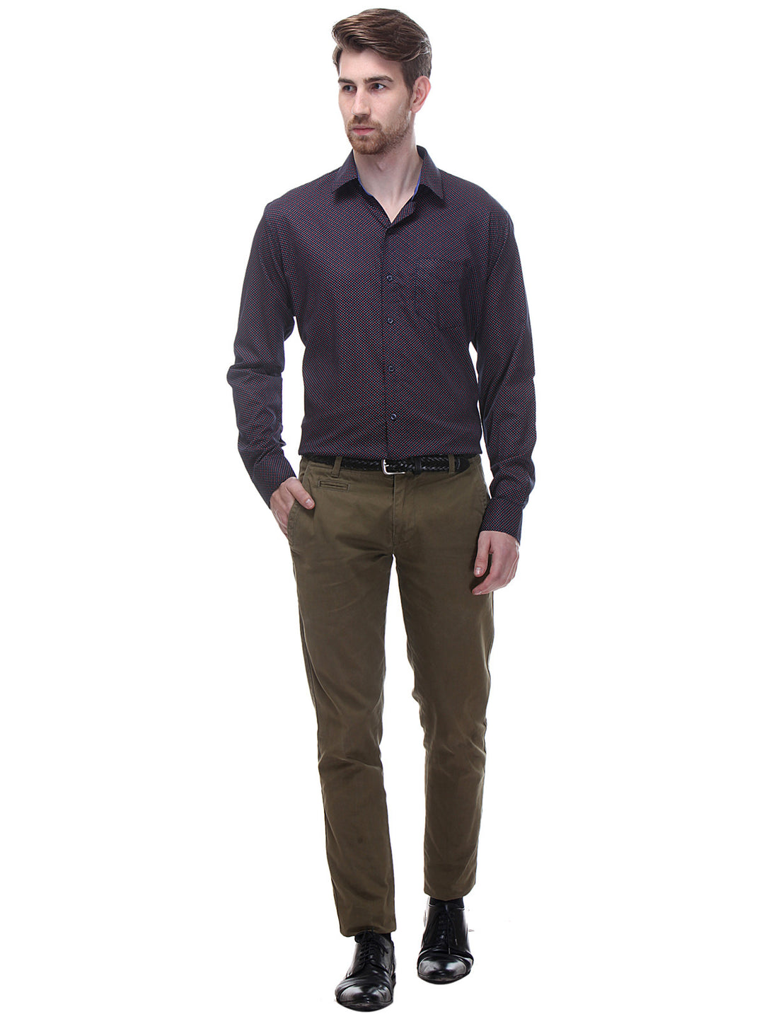 Men Navy and Red Slim Fit Print Pure Cotton Formal Shirt