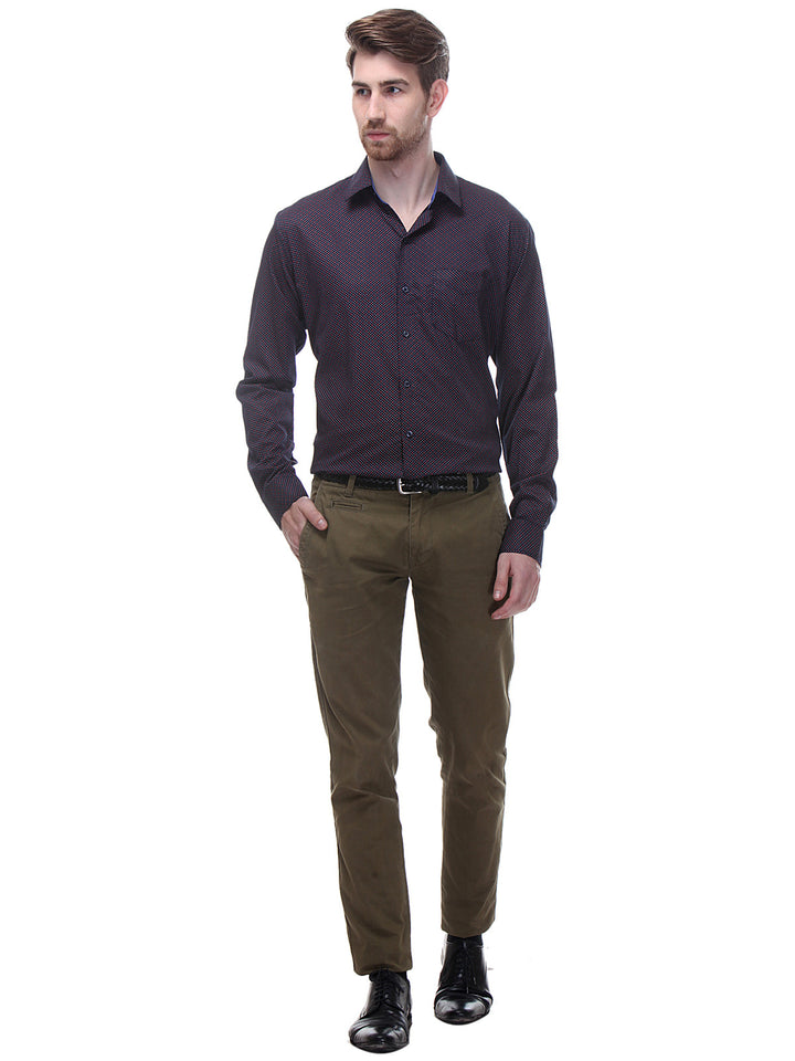 Men Navy and Red Slim Fit Print Pure Cotton Formal Shirt