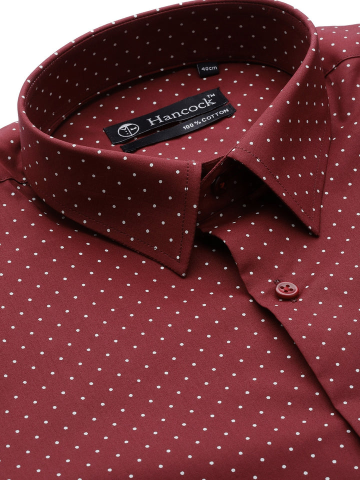 Men Maroon Prints Pure Cotton Slim Fit Formal Shirt