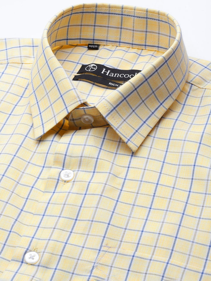 Men Yellow Checks Cotton Rich Slim Fit Formal Shirt