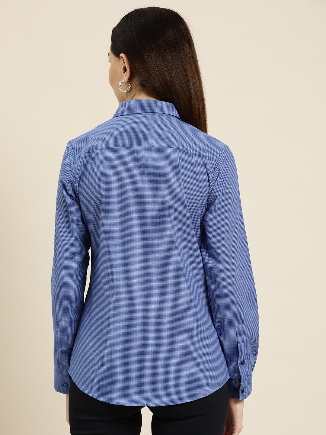 Women Blue Checks Pure Cotton Slim Fit Formal Shirt