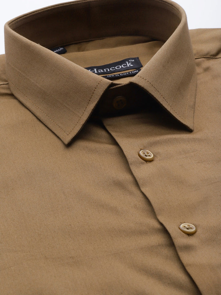 Men Brown Solid Pure Cotton Satin Slim Fit Formal Shirtt