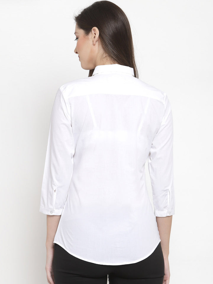 Women White Pure Cotton Solid Slim Fit Formal Shirt