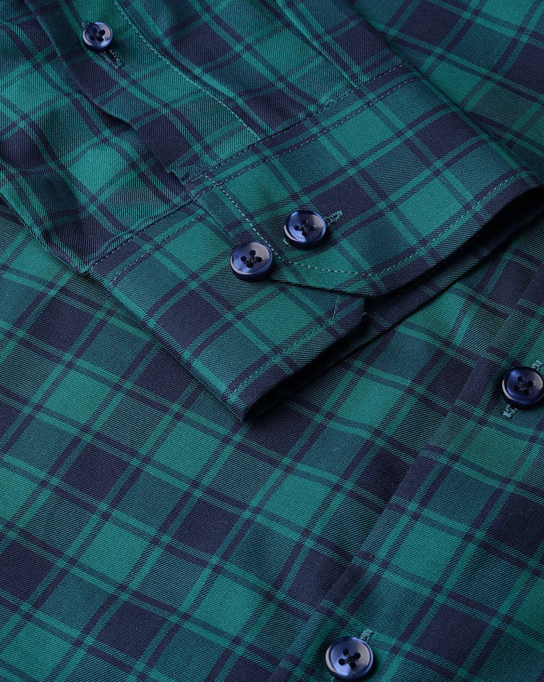 Men Green & Navy Cotton Checked Slim Fit Formal Shirt