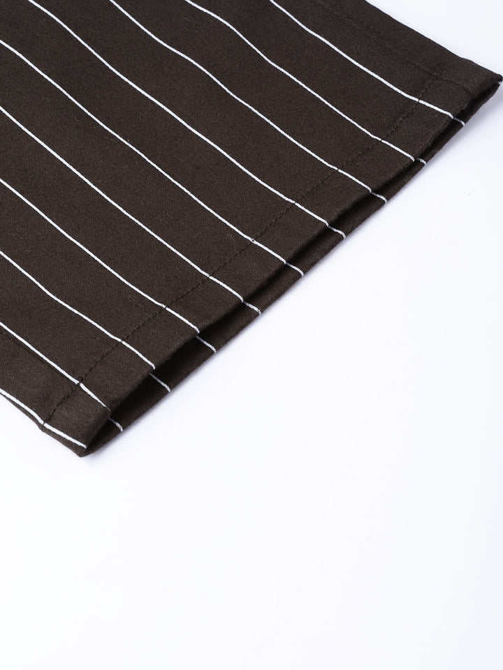 Men Brown Striped Cotton Stretch Slim Fit Formal Trouser