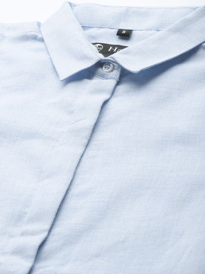 Women Blue Solids Pure Cotton Slim Fit Formal Shirt