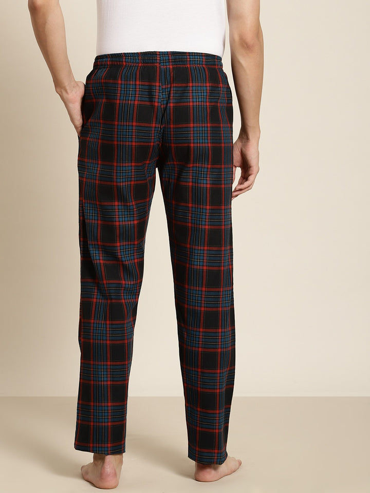 Men Black-Blue Checks Pure Cotton Relaxed Fit Casual Lounge Pant