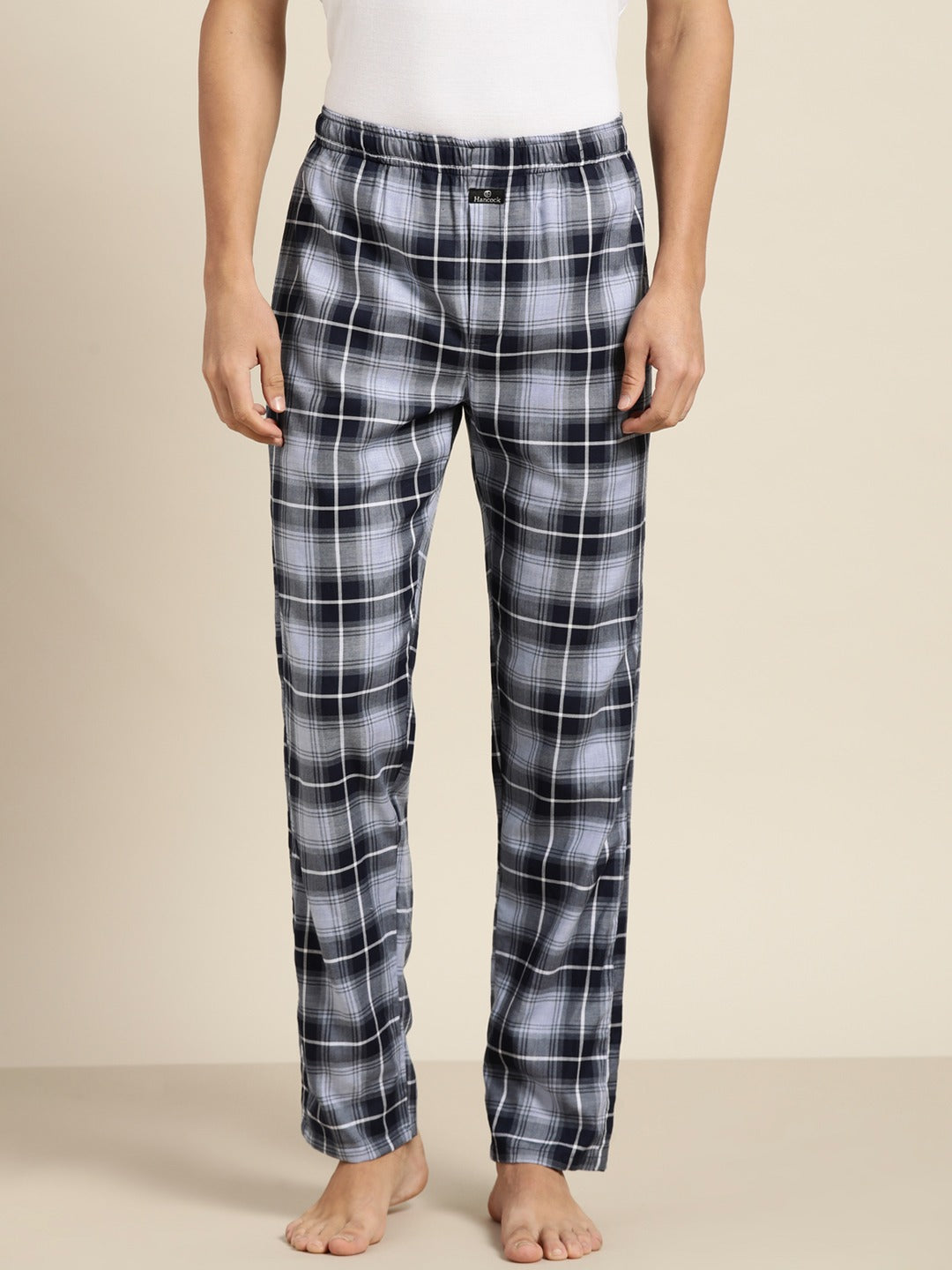 Men Blue Checked Cotton Relaxed Fit Casual Lounge Pant