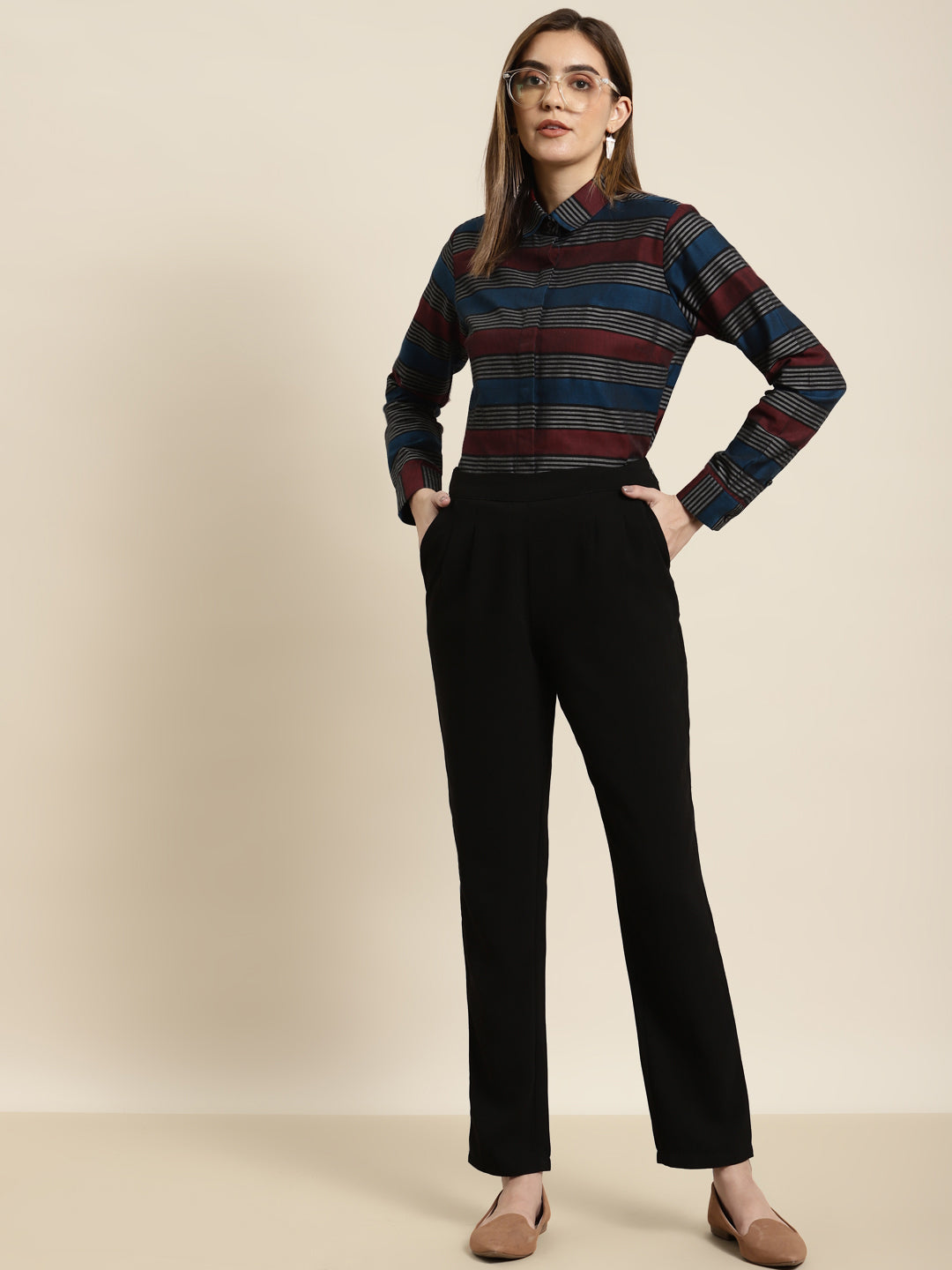 Women Maroon & Black Checked Pure Cotton Regular Fit Formal Shirt