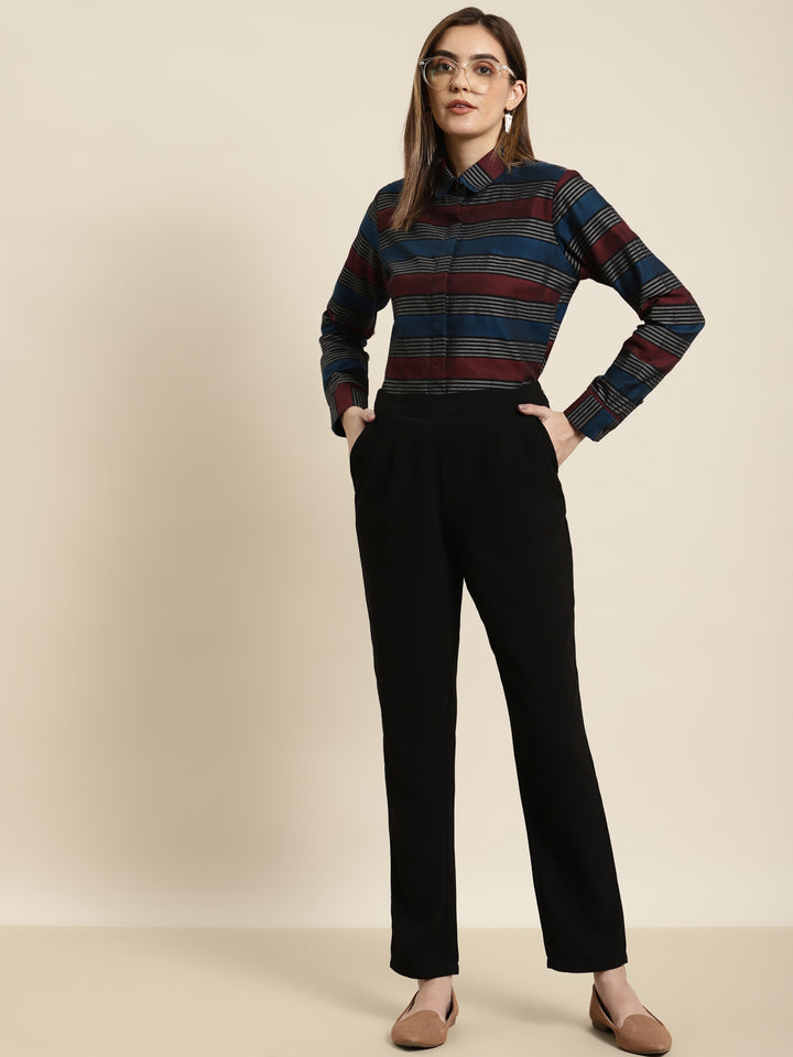 Women Maroon & Black Checked Pure Cotton Regular Fit Formal Shirt