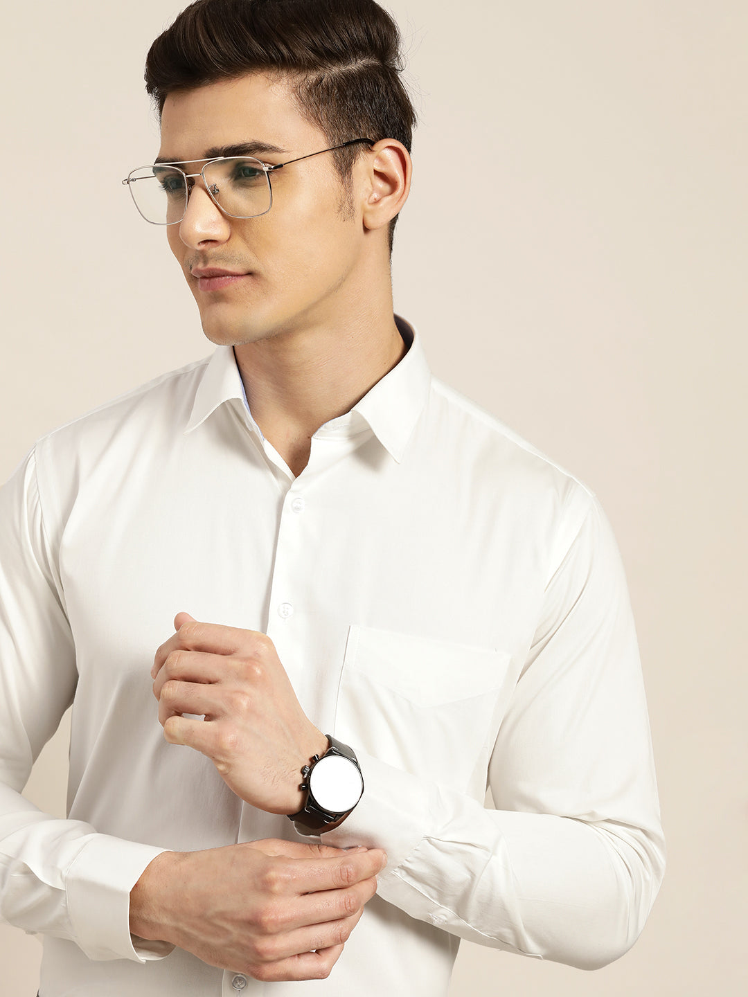 Men White Solid Pure Cotton Slim Fit Formal Shirt