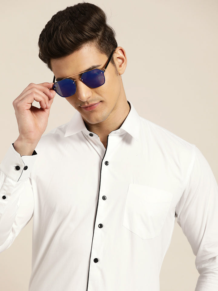 Men White Solid Pure Cotton Slim Fit Formal Shirt