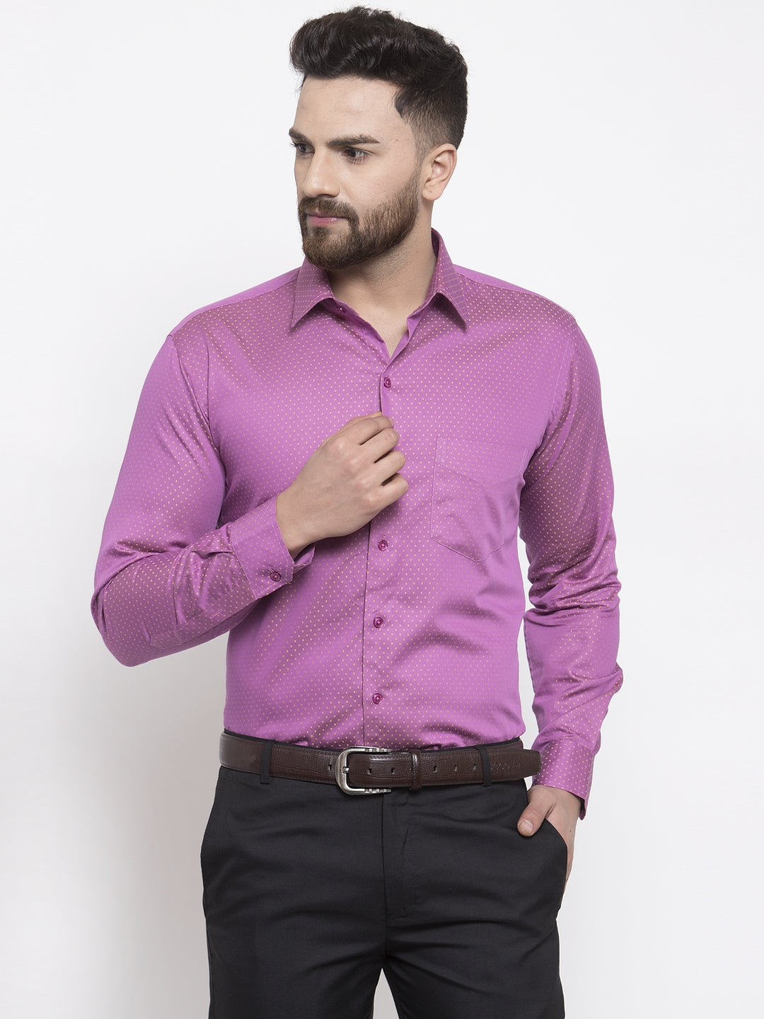 Men Purple Pure Cotton Solid Slim Fit Formal Shirt