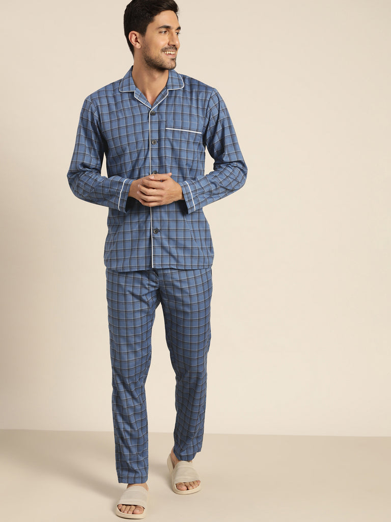 Men's Fluffalump Blue Night Suit - Half Sleeves - Shirt Collar