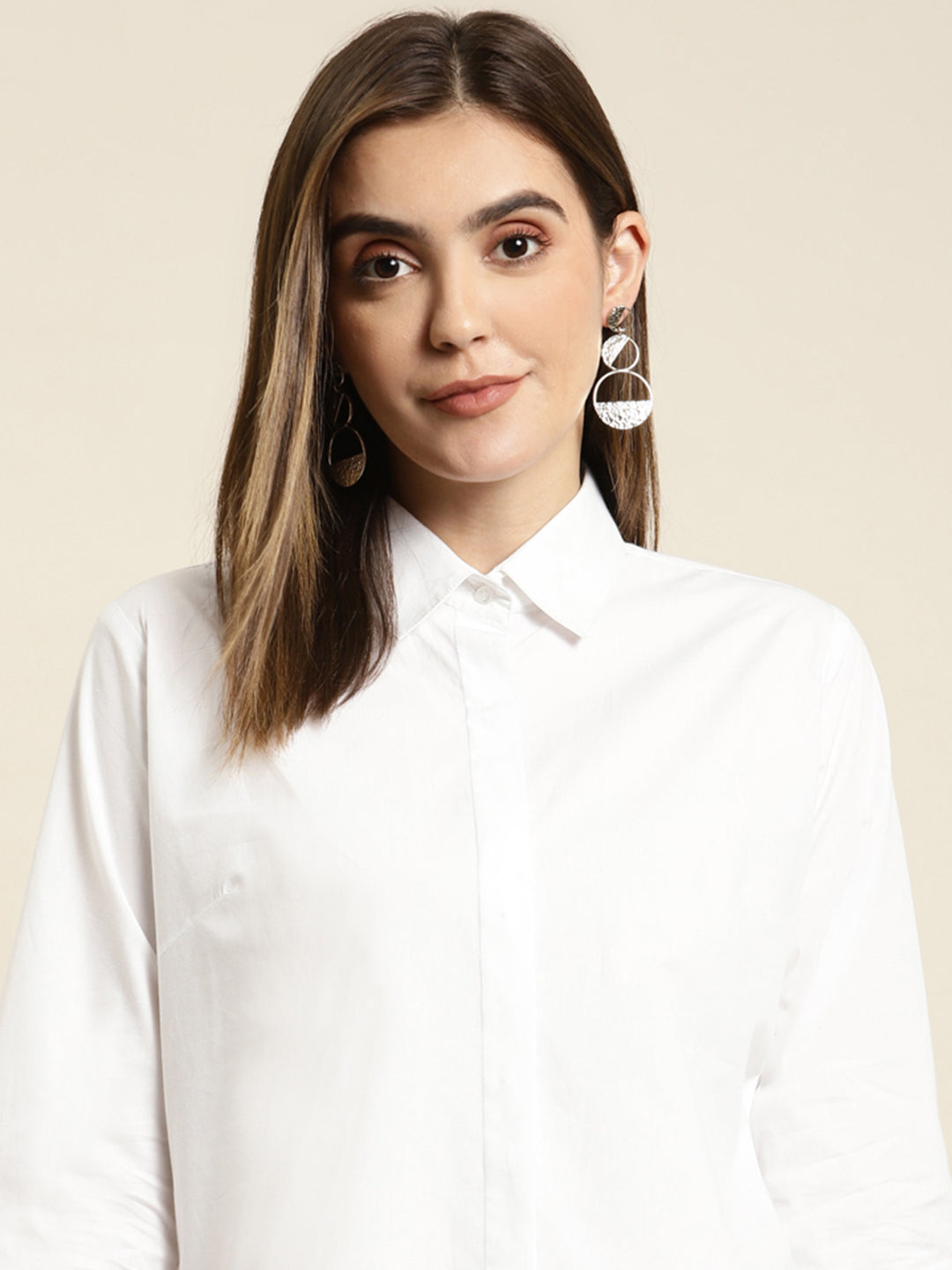 Women White Solid Pure Cotton Regular Fit Formal Shirt