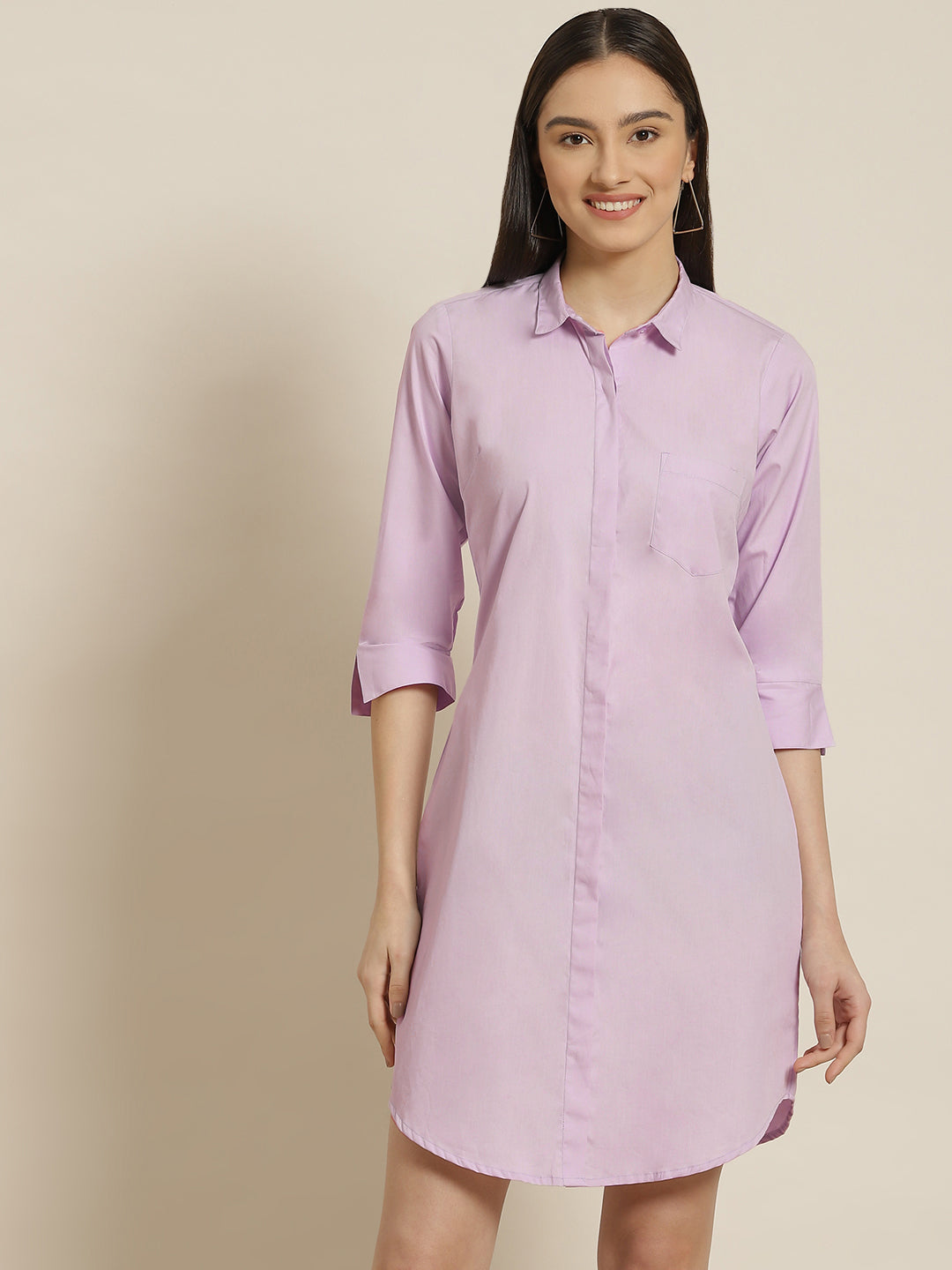 Women Lavender Solid Pure Cotton Regular Fit Formal Dress