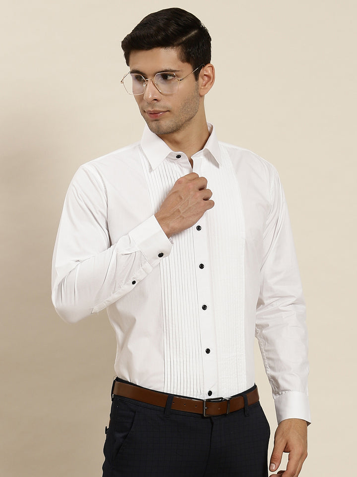 Men White Solid Pure Cotton Slim Fit Formal Shirt