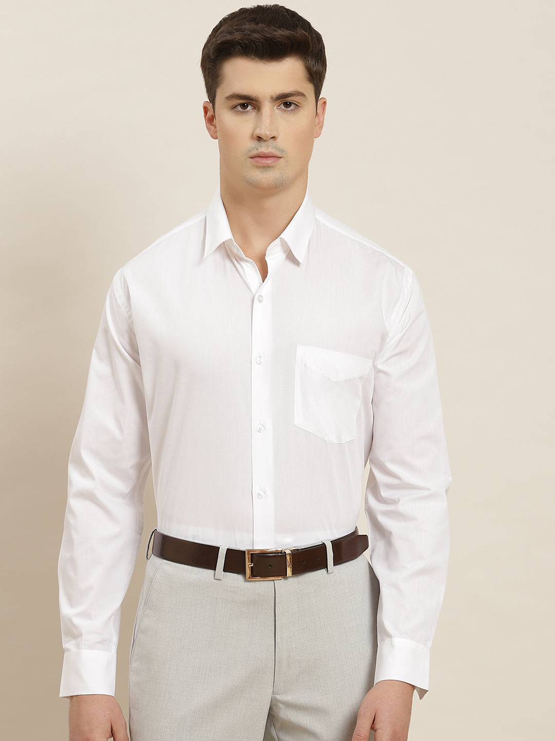 Men White Solid Pure Cotton Regular Fit Formal Shirt