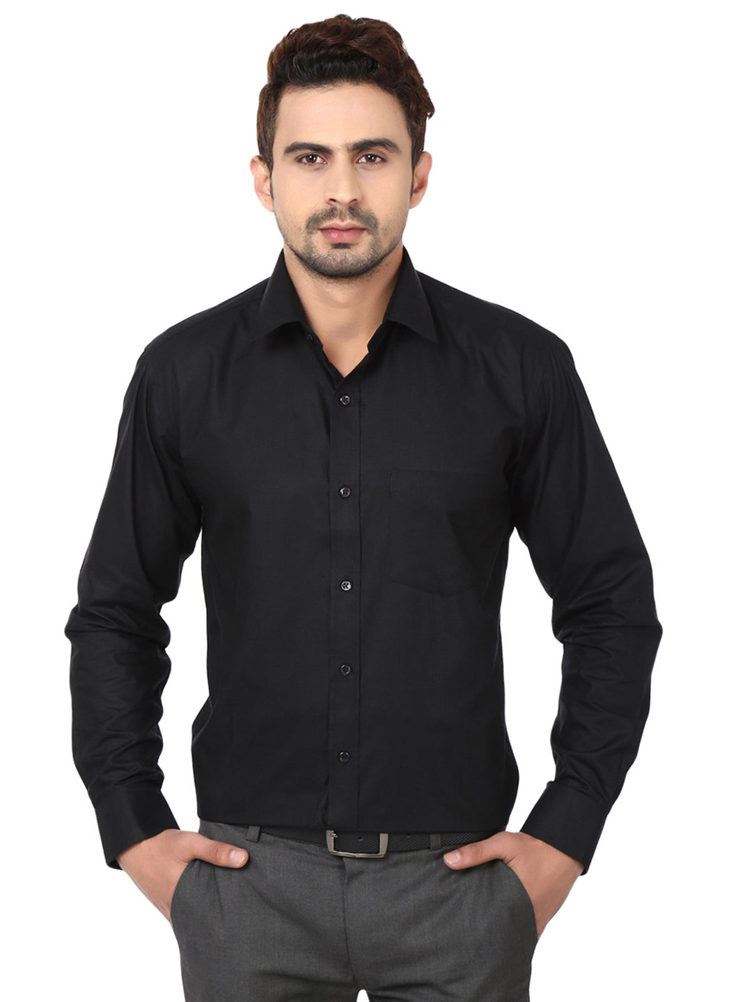 Men Black Solid Cotton Rich Slim Fit Formal Shirt