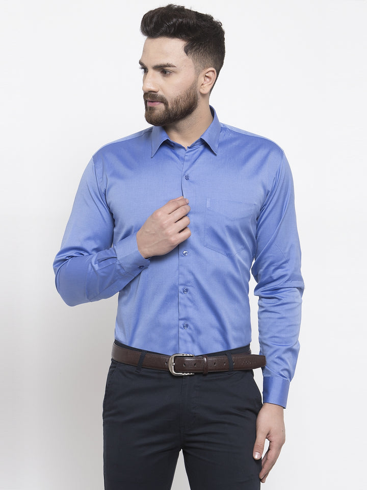Men Blue Pure Cotton Solid Slim Fit Formal Shirt