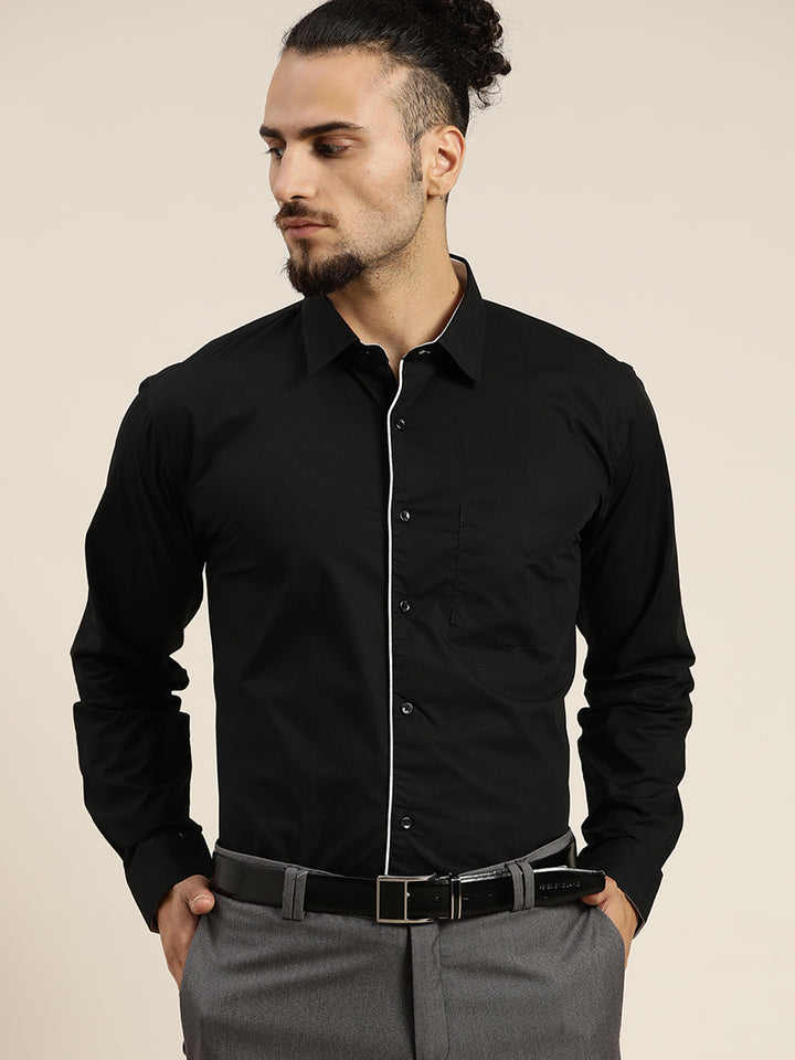 Men Black Solid Pure Cotton Slim Fit Formal Shirt