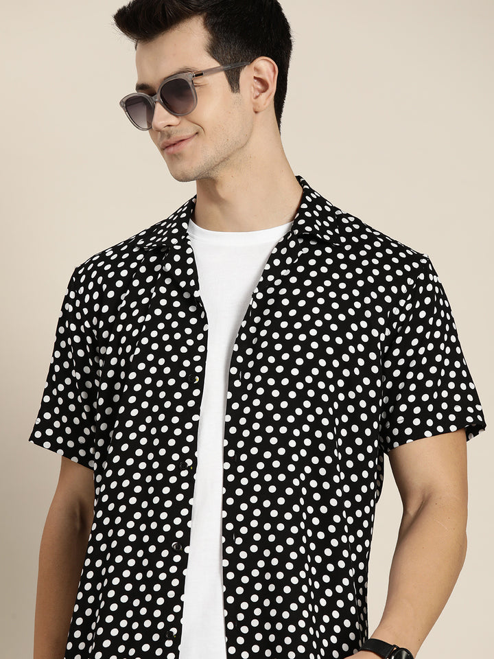 Men Black & White Prints Viscose Rayon Relaxed Fit Casual Resort shirt