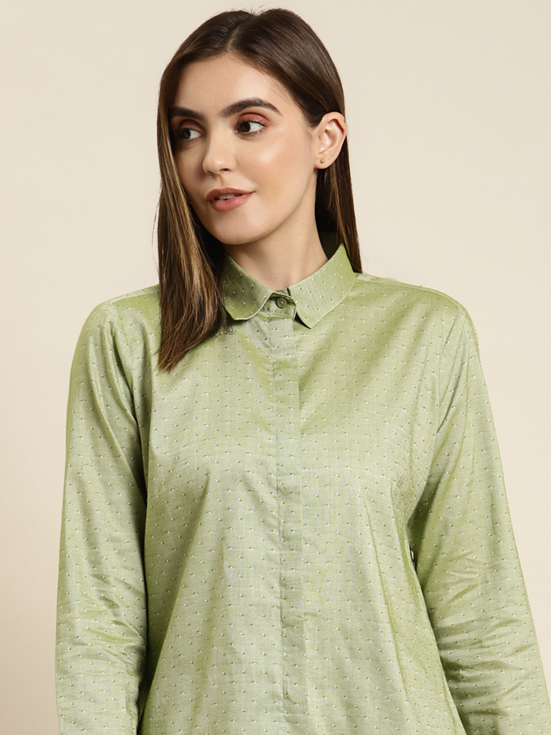 Women Green Solid Pure Cotton Regular Fit Formal Shirt