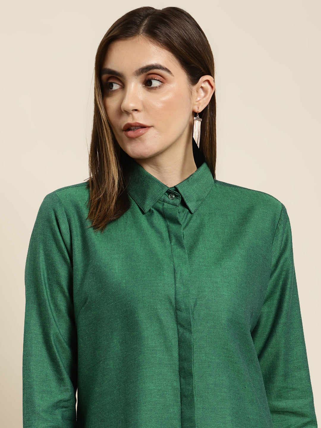 Women Green Solid Pure Cotton Regular Fit Formal Shirt