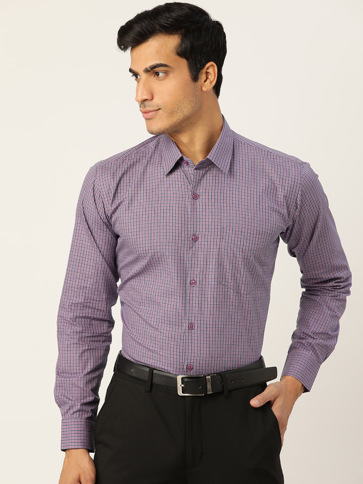 Men Purple Checks Pure Cotton Slim Fit Formal Shirt